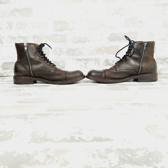 Aston Grey Biressa Dark Brown Leather Zip Lace Up Round Toe Ankle Boots V717 - Picture 7 of 12